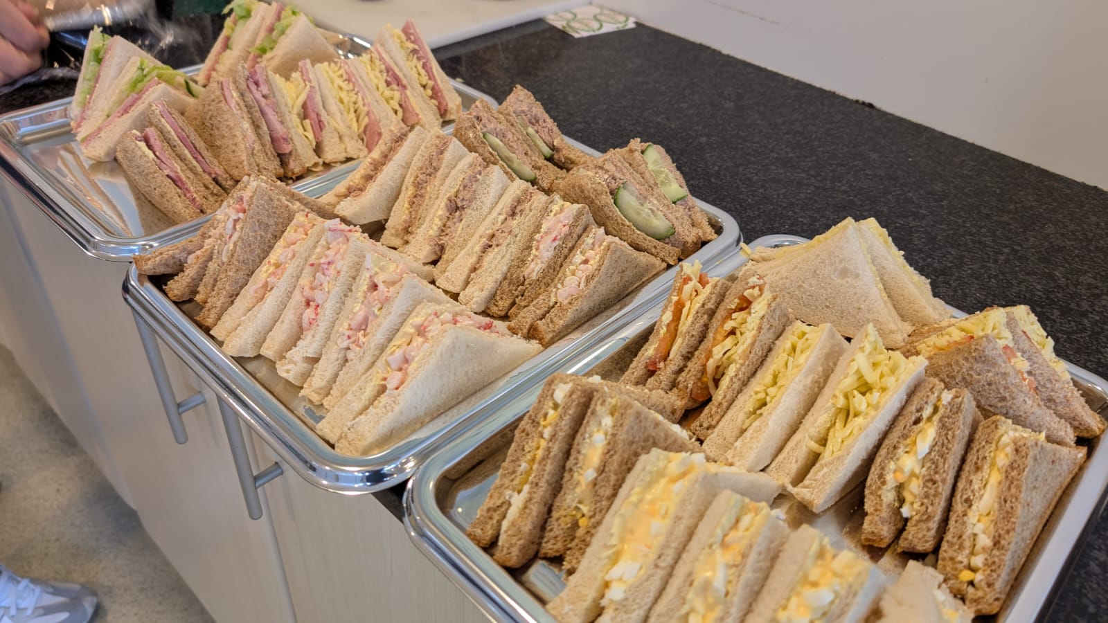 Fresh sandwich platter being prepared
