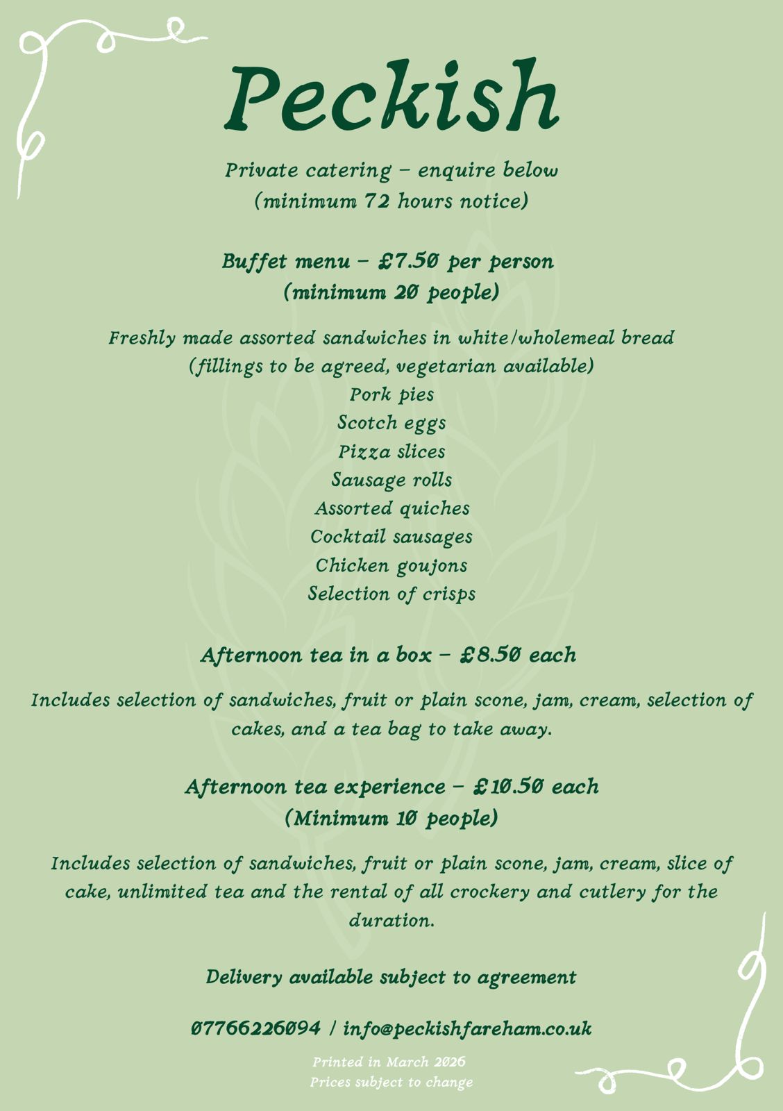 Peckish Catering Menu